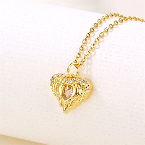 Angel Wings Heart Pendant Necklace Stainless Steel Micro Pave Zircon Gold Plated Fashion Jewelry For Women