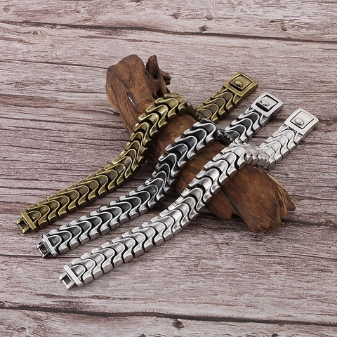 Men Bracelet Retro Industrial Punk Dragon Bone Chain 316L Stainless Steel Antique Finish Heavy Metal Jewelry