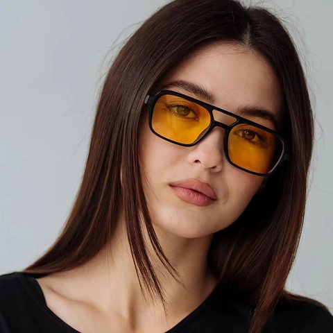 Fashion Square Sunglasses For Women Double Bridge Hollow Out PC Metal Frame UV400 Protection Vintage Trendy Eyewear