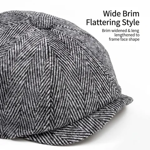 Vintage Newsboy Cap Cotton Polyester Retro British Herringbone Adjustable Flat Ivy Hat For Men Women Warm