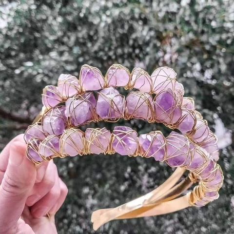 Naturamethyst Rohkristall Krone Stirnband Handgefertigt Drahtumwickelt Boho Quarz Tiara Für Braut Hochzeit Festival Frauen