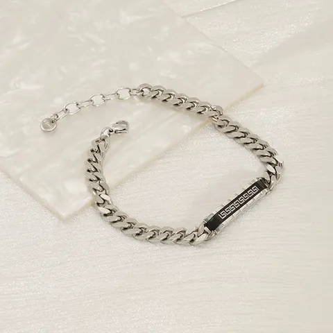 Cubaanse Schakelarmband Roestvrij Staal Grieks Sleutelpatroon Zwarte Emaille Plaat Heren Geometrische Mode Sieraden Verstelbaar