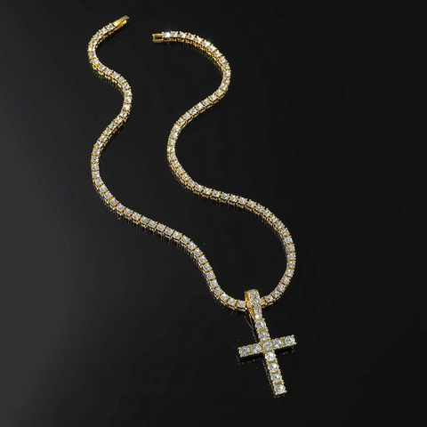 Collana Con Ciondolo A Croce Hip Hop Lega Di Zinco Strass Iced Out Bling Catena Tennis Gioielli Per Uomini
