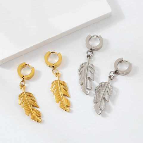 Western Style Stainless Steel Feather Leaf Dangle Earrings For Women Fashion Electroplated Gold Silver Jewelry Accessories