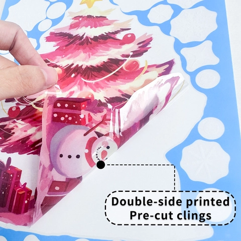 Stickers Fenetre Noel Recto Verso PVC Statique Flocons Neige Sapin Bonhomme Neige Autocollants Decoration Vitre