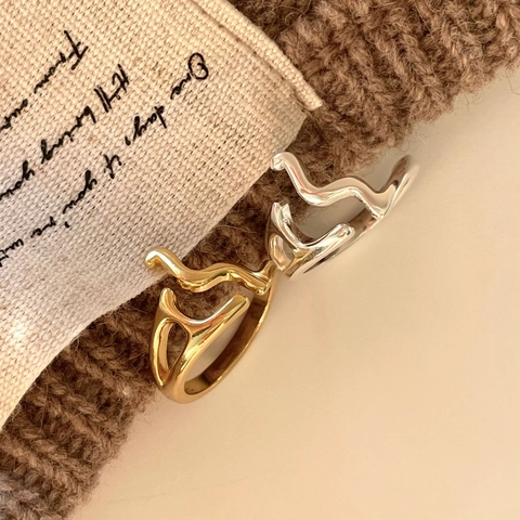925 Sterling Silber Ring Minimalistisch Unregelmäßige Wellenlinie Abstrakt Verstellbar Offenes Band Schmuck Für Frauen