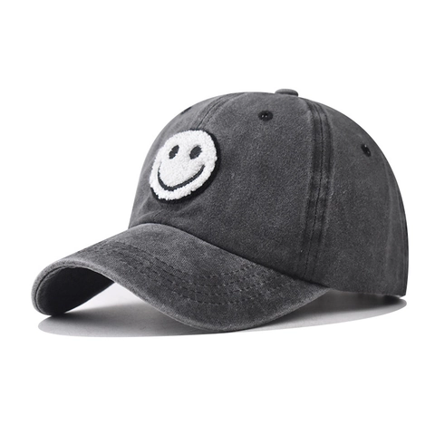 Washed Cotton Baseball Cap Vintage Distressed Sonnenhut Mit Smiley Besticktem Patch Verstellbarer Retro Dad Hat Für Herren Damen Kinder
