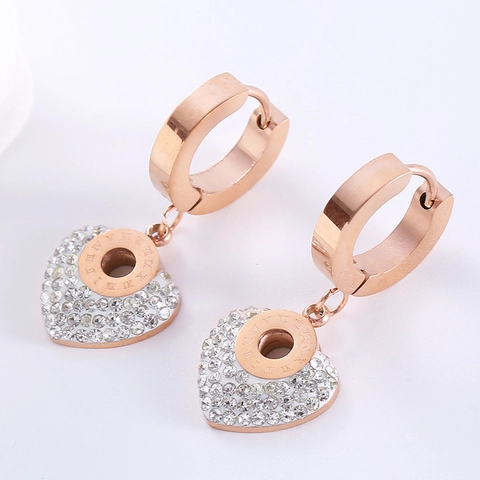 Herz Ohrhänger 316L Edelstahl Hohl Römische Ziffern Strass Scharnier Creolen Eleganter Schmuck Für Damen