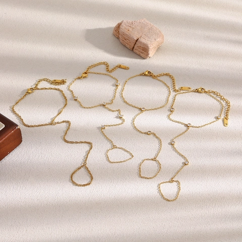 Vinger Armband Roestvrij Staal Ring Ketting 18K Verguld Zirkonia Verstelbaar Handsieraden Voor Dames Elegant Nicheontwerp