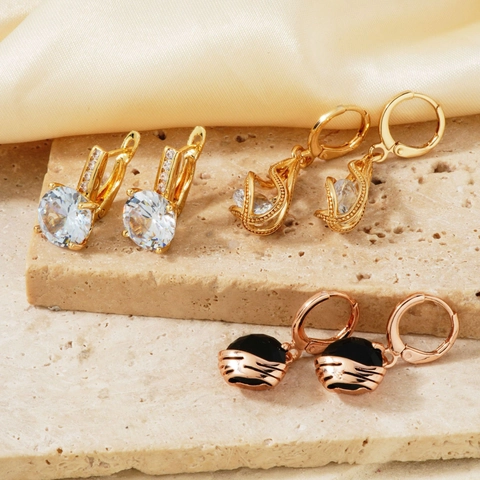 Orecchini a Cerchio in Rame con Strass Vintage Francese per Donna Eleganti Orecchini Geometrici Pendenti Gioielli alla Moda