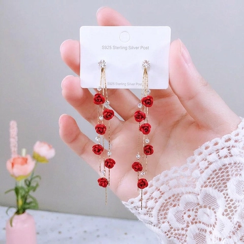 Florale Lange Quaste Baumeln Ohrringe Legierung Harz Strass Mit 925 Sterling Silber Ohrstecker Elegant Schmuck Damen