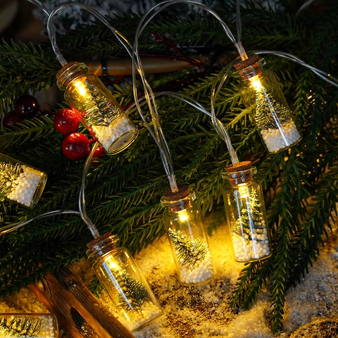 Christmas LED Fairy Lights Glass Wishing Jars Miniature Tree Snow Landscape Warm White Hanging Decorative Lamps Festive Ornament