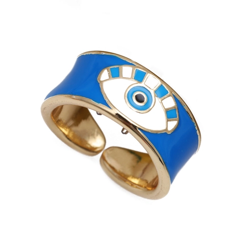 Evil Eye Open Ring Koper Verguld Emaille Verstelbaar Minimalistische Boheemse Creatieve Sieraden