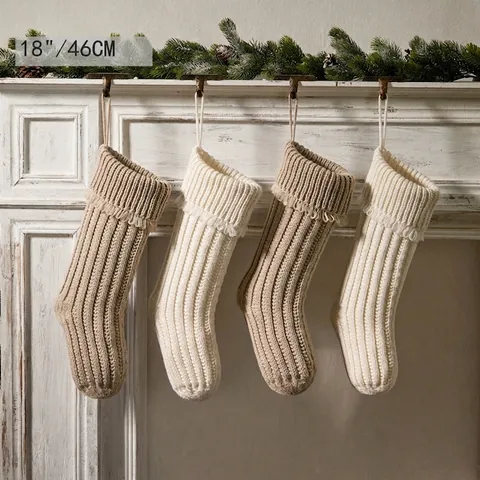 Weihnachtsstrümpfe Gestrickt Acryl Zopfmuster Quasten Kamin Aufhängen Feiertag Geschenktüten Klassisch Rustikal Deko