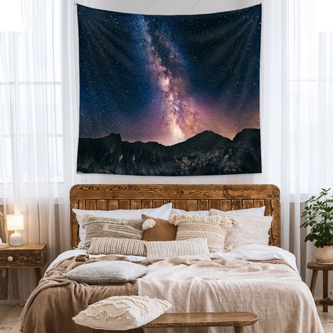 Arazzo Da Parete Galassia Cielo Stellato Poliestere Nebulosa Montagna Appeso Per Camera Da Letto Soggiorno Arredamento
