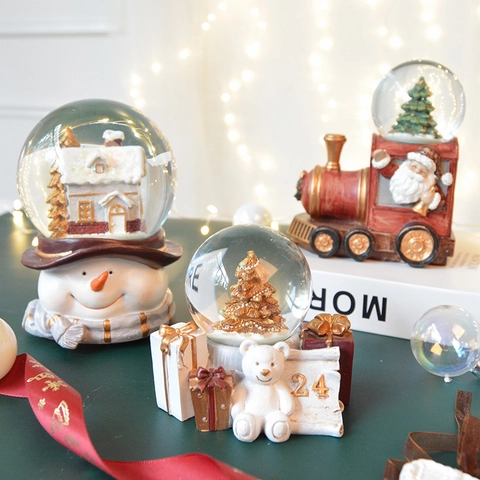Palla Di Neve Di Natale Carillon Babbo Natale Pupazzo Di Neve Orso Resina Vetro Ornamento Da Scrivania Regalo Decor Casa