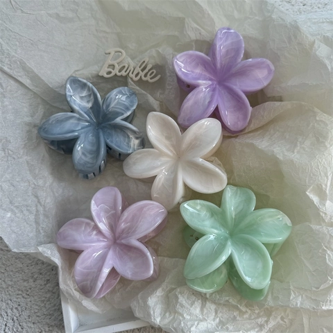 Flower Hair Claw Clip Plumeria Marble Texture Plastic Strong Hold Hair Accessory Sweet Korean Style For Women Girls
