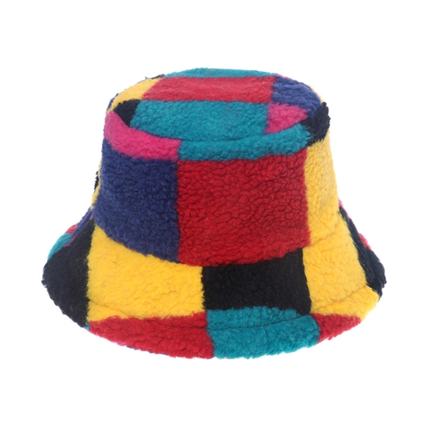 Cappello Da Pescatore Colorato Pile Sherpa Patchwork A Scacchi Caldo Inverno All Aperto Antivento Retrò Di Tendenza Donna Uomo