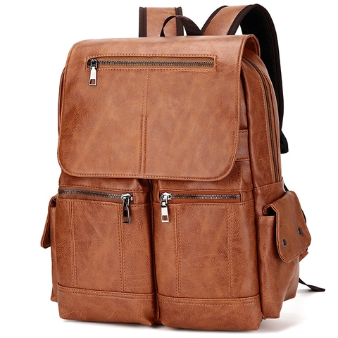 Mochila Hombre Vintage Cuero PU Gran Capacidad Impermeable Negocios Viaje Casual Bolsa Computadora Multifunción