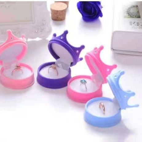 Crown Shape Jewelry Box Velvet Flocking Ring Earring Case Rhinestone Decor Soft Lining Wedding Engagement Gift Case