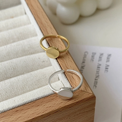 Minimalist 925 Sterling Silver Round Flat Disk Adjustable Open Ring For Women Japanese Korean Style Geometric Jewelry Finger Ring