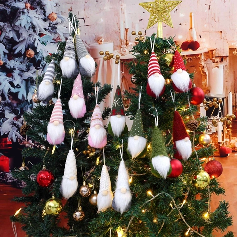 Christmas Gnome Hanging Ornaments Knitted Plush Swedish Tomte Faceless Dwarf Doll For Xmas Tree Holiday Party Home Decor
