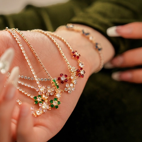 Minimalist Flower Bracelet Copper With Zircon French Style Elegant Adjustable Hand Jewelry For Women