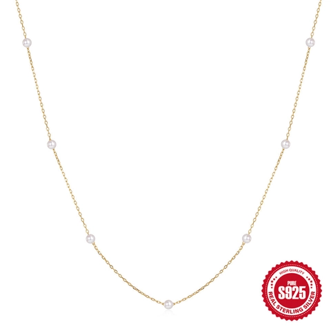 Collar De Perlas Artificiales De Plata De Ley 925 Minimalista Elegante Cadena De Clavícula Joyería Para Mujer
