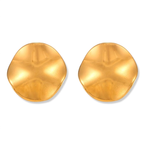 Irregular Geometric Stud Earrings Titanium Steel Gold Plated 3D Folded Texture Wave Pattern Ins Style Women Jewelry