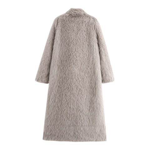 Abrigo Largo De Piel Sintética Para Mujer Cuello De Traje Invierno Cálido Color Sólido Elegante Sobretodo Ropa De Calle