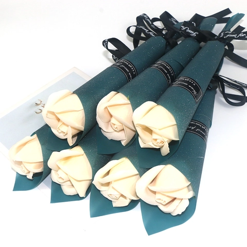 Artificial Soap Rose Carnation Flower Bouquet Scented Single Stem Wrapped Gift For Mothers Day Valentine Wedding Romantic