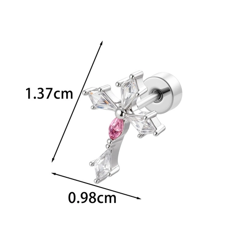 Orecchino Cartilagine A Croce Acciaio Al Titanio Zirconia Piercing Gioielli Design Minimalista Per Donne E Uomini