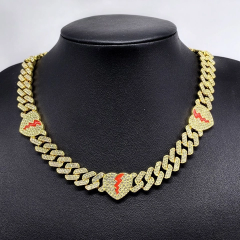 Collana A Catena A Maglia Cubana Hip Hop Iced Out Con Pendenti A Cuore Infranto Gioielli In Lega Strass Per Uomo Donna