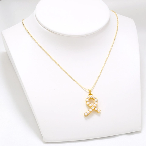Collana Con Ciondolo A Fiocco In Rame Placcato Oro 18K Perla Artificial Imitazione Intarsiata Vintage Elegante Catena Clavicicola