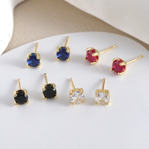Cubic Zirconia Stud Earrings With 925 Sterling Silver Earring Post 18K Gold Plated Copper Round Solitaire Jewelry