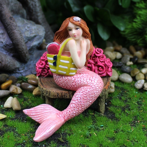 Mermaid Figurine Rose Chair Desktop Ornament Resin Sculpture Micro Landscape Garden Decoration Hand Painted Fairy Style