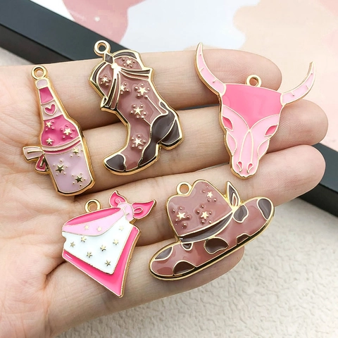 Dijes De Aleación De Esmalte De Vaquero Occidental Sombrero Botas Cabeza De Toro Pistola DIY Joyería Pulsera Collar Colgantes