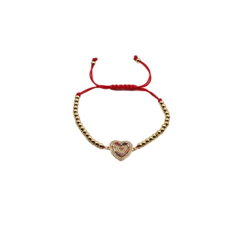 Colorful Cubic Zirconia Heart Charm Bracelet Copper Adjustable Braided Rope Jewelry Romantic Gift For Women