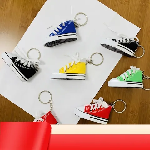 Mini Canvas Shoe Keychain Simulation Sneaker Pendant Metal Ring Bag Charm Motorcycle Kickstand Support Foot Cover