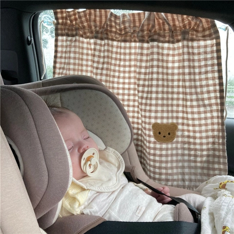 Autofenster Sonnenschutz Vorhang Baumwolle Saugnapf Verstellbar Verdunkelung Cartoon Bär Druck Für Baby Kinder Kleinkinder INS Stil
