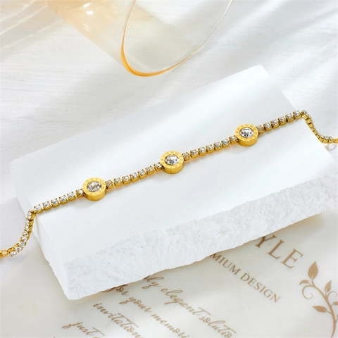 Elegante Bracciale con Numeri Romani Placcato in Oro Acciaio Inossidabile Strass Intarsiato Bracciale a Catena per Donna Gioielli