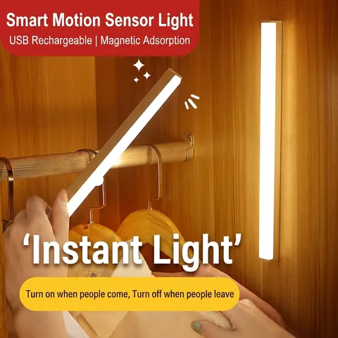 LED Motion Sensor Cabinet Light Bar USB Rechargeable Magnetic Wireless Under Closet Night Lighting Dimmable Wardrobe Tube