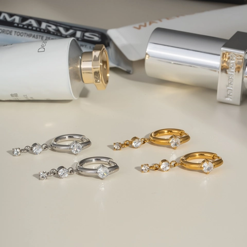 Edelstahl Creolen Mit Zirkonia Anhängern Wasserfest Hypoallergen Modeschmuck Für Damen