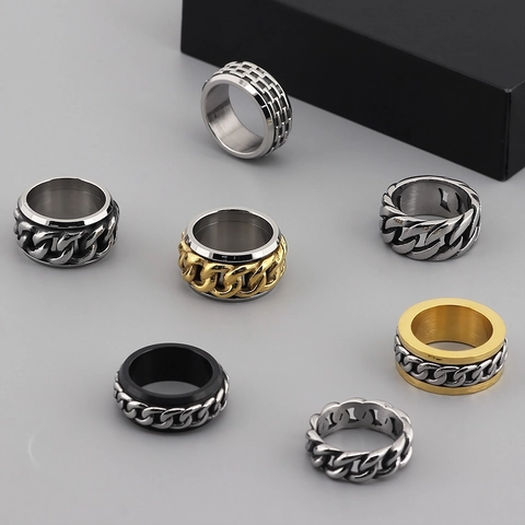 Anello Spinner A Maglie Di Catena In Acciaio Inossidabile Da Uomo Stile Punk Industriale Vintage Gioielli
