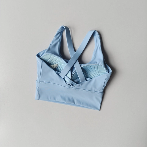 Damen Sport BH Hohe Belastbarkeit Gepolstert Überkreuzte Träger Yoga Fitness Tank Top Nylon Spandex