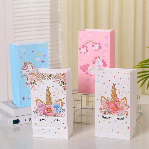 Sacchetti Regalo Unicorno In Carta Kraft Con Adesivi Per Festa Di Compleanno Simpatici Motivi A Cartoni Animati