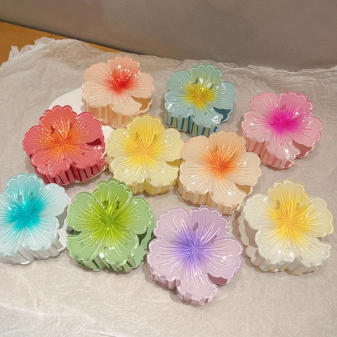 Zomer Gradiënt Plumeria Haarklem Acryl Bloemen Haai Clip Grote Haarspeld Voor Vrouwen Vakantie Haaraccessoires