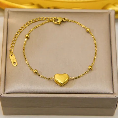 Collana E Bracciale Con Pendente A Cuore Acciaio Inossidabile Placcato Oro Catena Con Perline Gioielli Da Donna
