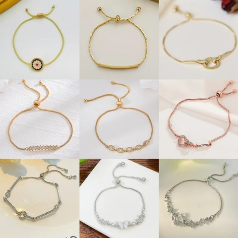 Verstelbare Armband Met Schuifsluiting Legering Koper Zirkonia Geometrische Bedel Sieraden Dames Veelzijdige Elegante Stijl