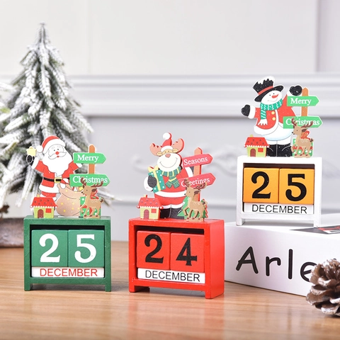 Calendario Perpetuo Natalizio In Legno Ornamento Da Scrivania Babbo Natale Renna Pupazzo Di Neve Decorazione Per Feste